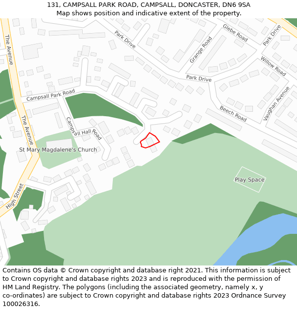 131, CAMPSALL PARK ROAD, CAMPSALL, DONCASTER, DN6 9SA: Location map and indicative extent of plot