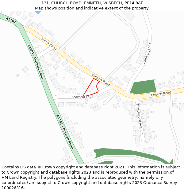 131, CHURCH ROAD, EMNETH, WISBECH, PE14 8AF: Location map and indicative extent of plot
