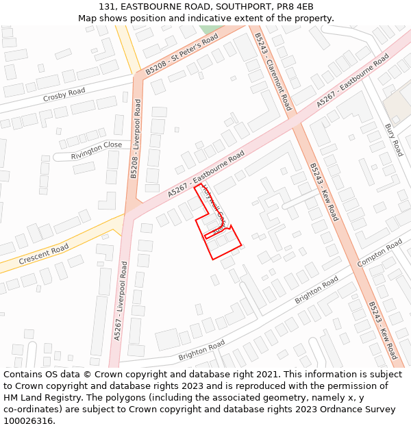 131, EASTBOURNE ROAD, SOUTHPORT, PR8 4EB: Location map and indicative extent of plot