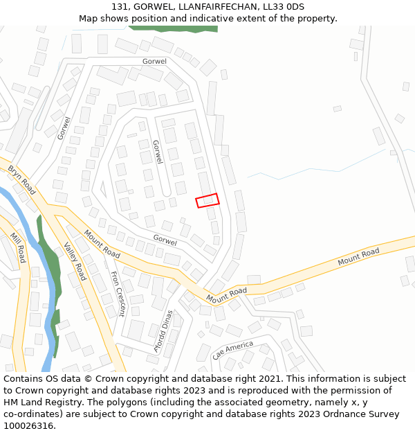 131, GORWEL, LLANFAIRFECHAN, LL33 0DS: Location map and indicative extent of plot