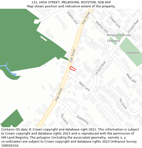 131, HIGH STREET, MELBOURN, ROYSTON, SG8 6AP: Location map and indicative extent of plot