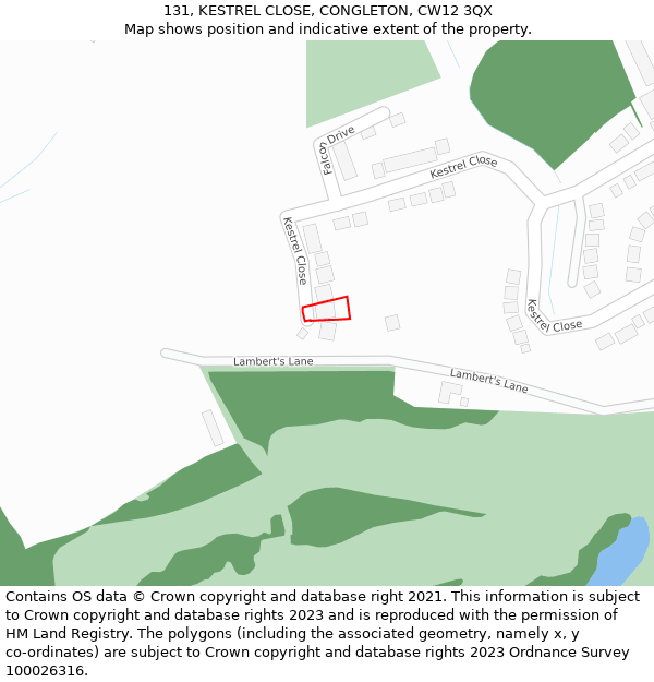 131, KESTREL CLOSE, CONGLETON, CW12 3QX: Location map and indicative extent of plot