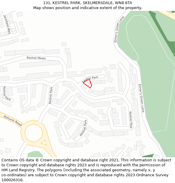 131, KESTREL PARK, SKELMERSDALE, WN8 6TA: Location map and indicative extent of plot