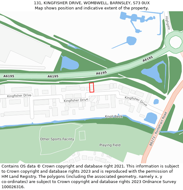 131, KINGFISHER DRIVE, WOMBWELL, BARNSLEY, S73 0UX: Location map and indicative extent of plot