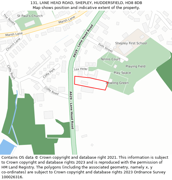 131, LANE HEAD ROAD, SHEPLEY, HUDDERSFIELD, HD8 8DB: Location map and indicative extent of plot