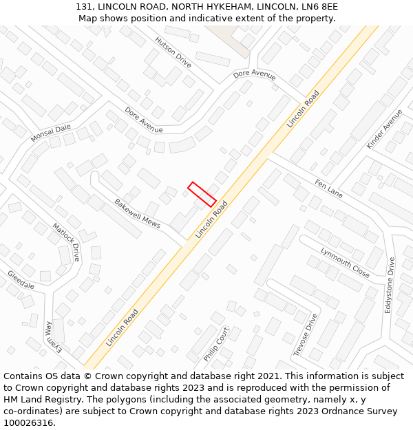 131, LINCOLN ROAD, NORTH HYKEHAM, LINCOLN, LN6 8EE: Location map and indicative extent of plot