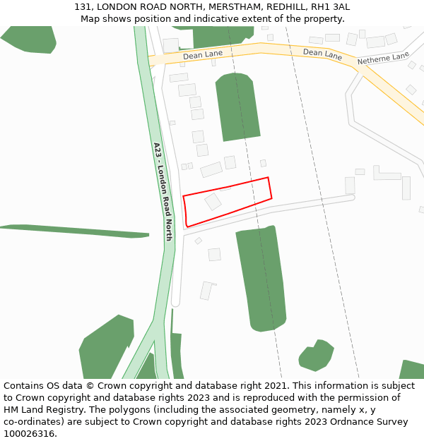 131, LONDON ROAD NORTH, MERSTHAM, REDHILL, RH1 3AL: Location map and indicative extent of plot