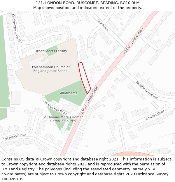 131, LONDON ROAD, RUSCOMBE, READING, RG10 9HA: Location map and indicative extent of plot