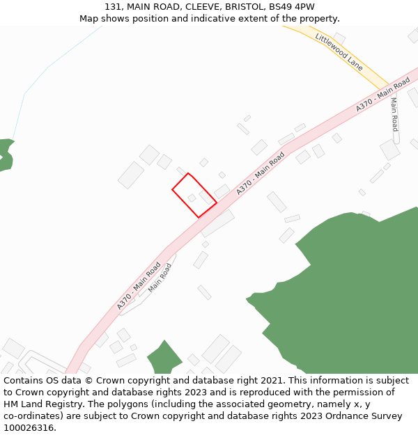 131, MAIN ROAD, CLEEVE, BRISTOL, BS49 4PW: Location map and indicative extent of plot