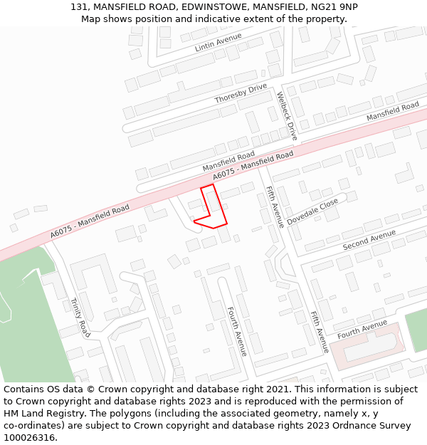 131, MANSFIELD ROAD, EDWINSTOWE, MANSFIELD, NG21 9NP: Location map and indicative extent of plot