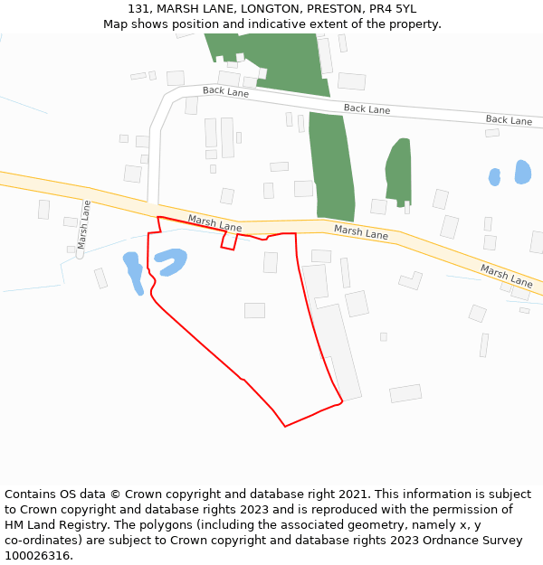 131, MARSH LANE, LONGTON, PRESTON, PR4 5YL: Location map and indicative extent of plot