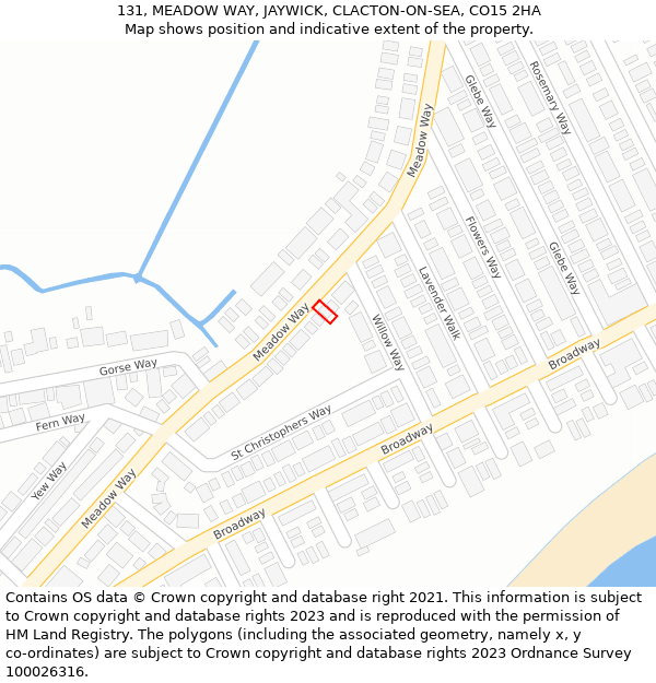 131, MEADOW WAY, JAYWICK, CLACTON-ON-SEA, CO15 2HA: Location map and indicative extent of plot