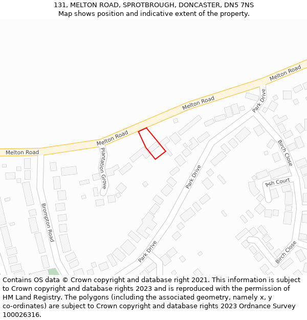 131, MELTON ROAD, SPROTBROUGH, DONCASTER, DN5 7NS: Location map and indicative extent of plot