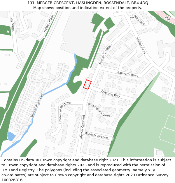 131, MERCER CRESCENT, HASLINGDEN, ROSSENDALE, BB4 4DQ: Location map and indicative extent of plot