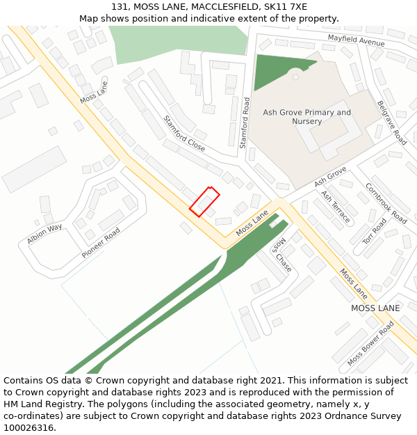 131, MOSS LANE, MACCLESFIELD, SK11 7XE: Location map and indicative extent of plot