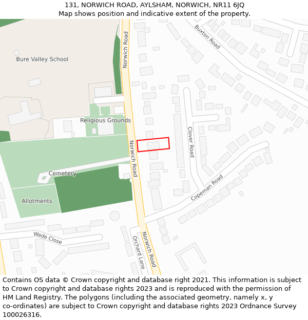 131, NORWICH ROAD, AYLSHAM, NORWICH, NR11 6JQ: Location map and indicative extent of plot