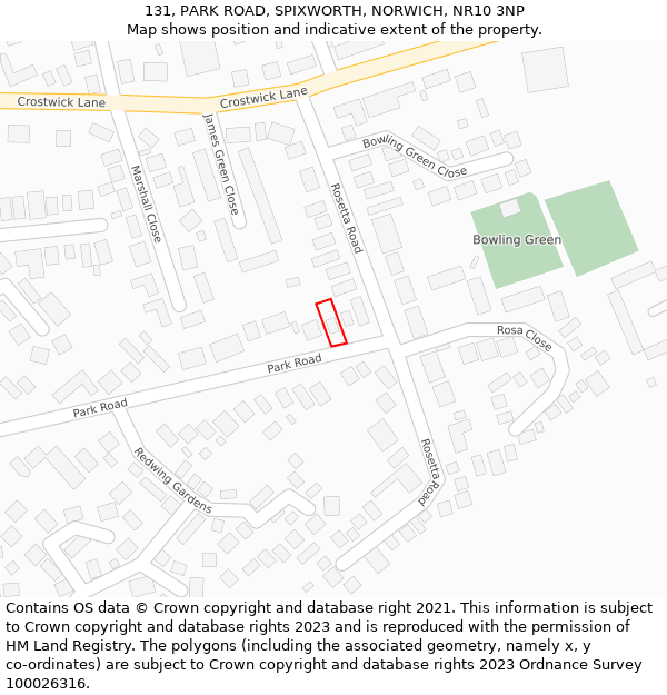 131, PARK ROAD, SPIXWORTH, NORWICH, NR10 3NP: Location map and indicative extent of plot