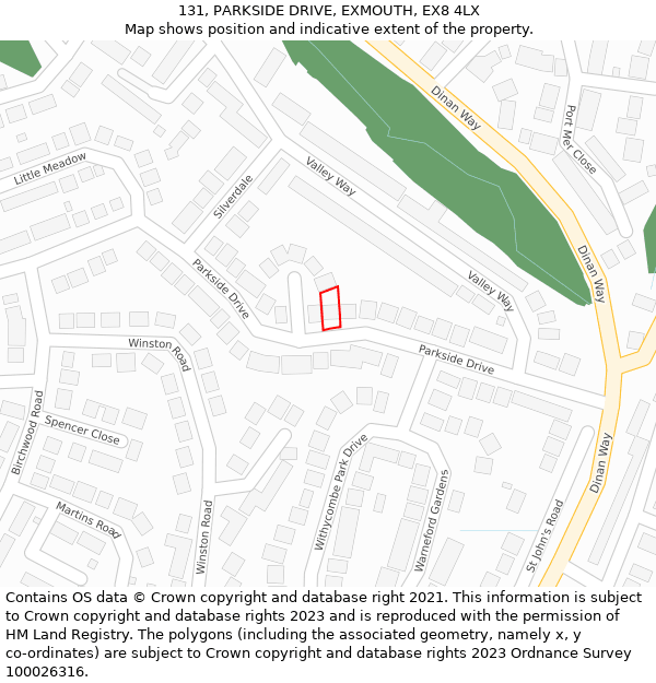 131, PARKSIDE DRIVE, EXMOUTH, EX8 4LX: Location map and indicative extent of plot