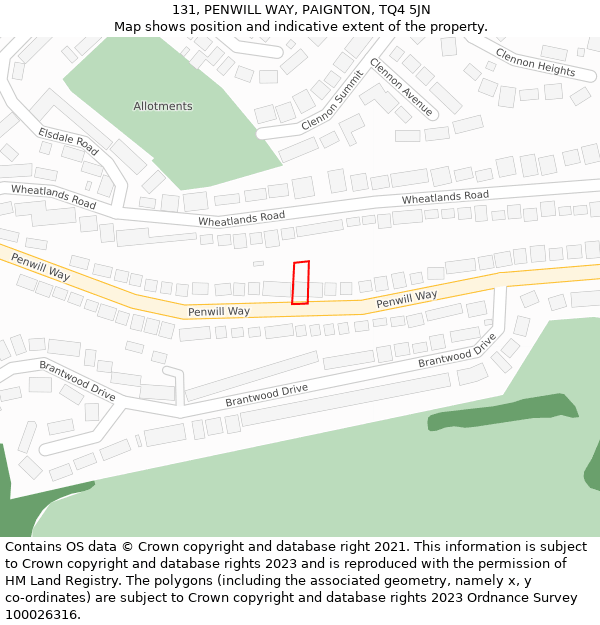 131, PENWILL WAY, PAIGNTON, TQ4 5JN: Location map and indicative extent of plot