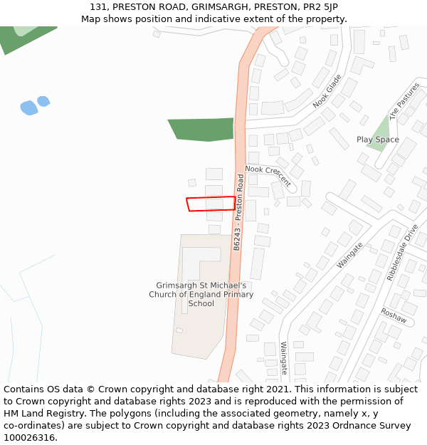 131, PRESTON ROAD, GRIMSARGH, PRESTON, PR2 5JP: Location map and indicative extent of plot