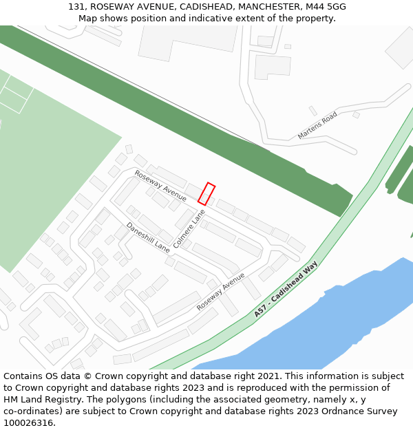 131, ROSEWAY AVENUE, CADISHEAD, MANCHESTER, M44 5GG: Location map and indicative extent of plot