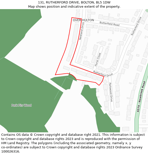 131, RUTHERFORD DRIVE, BOLTON, BL5 1DW: Location map and indicative extent of plot