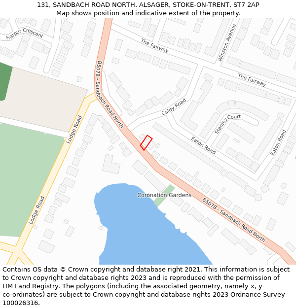 131, SANDBACH ROAD NORTH, ALSAGER, STOKE-ON-TRENT, ST7 2AP: Location map and indicative extent of plot