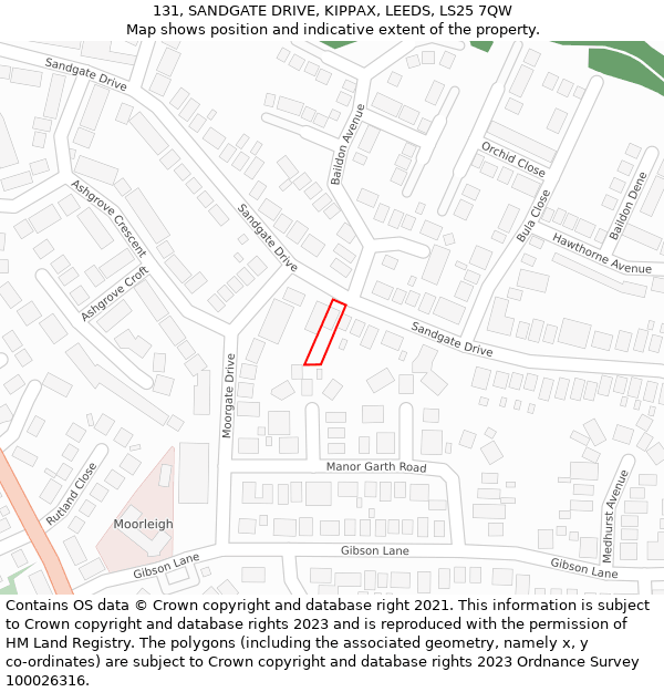 131, SANDGATE DRIVE, KIPPAX, LEEDS, LS25 7QW: Location map and indicative extent of plot