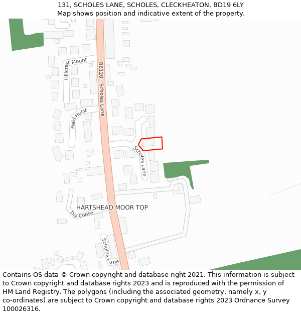 131, SCHOLES LANE, SCHOLES, CLECKHEATON, BD19 6LY: Location map and indicative extent of plot