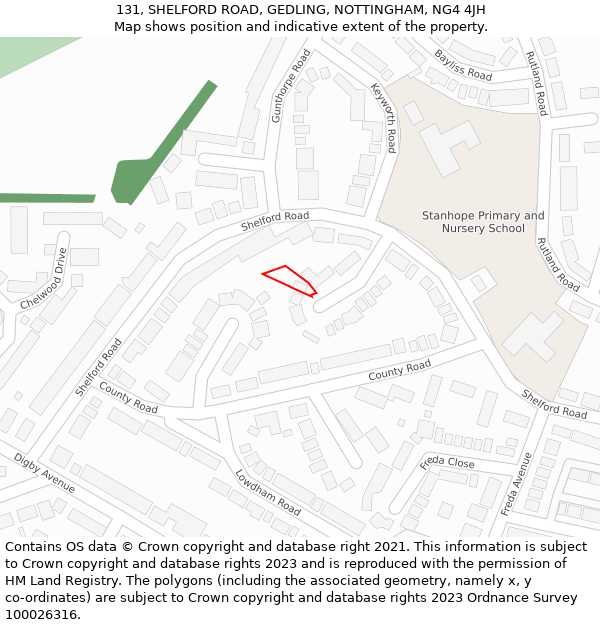131, SHELFORD ROAD, GEDLING, NOTTINGHAM, NG4 4JH: Location map and indicative extent of plot
