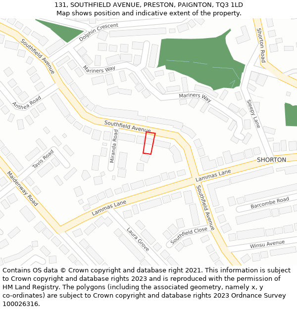131, SOUTHFIELD AVENUE, PRESTON, PAIGNTON, TQ3 1LD: Location map and indicative extent of plot
