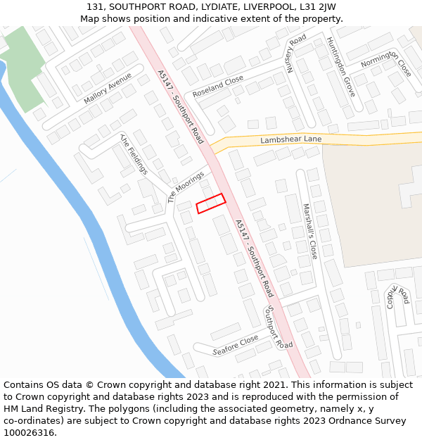 131, SOUTHPORT ROAD, LYDIATE, LIVERPOOL, L31 2JW: Location map and indicative extent of plot