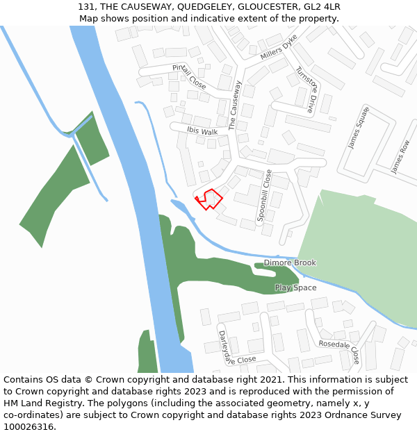 131, THE CAUSEWAY, QUEDGELEY, GLOUCESTER, GL2 4LR: Location map and indicative extent of plot