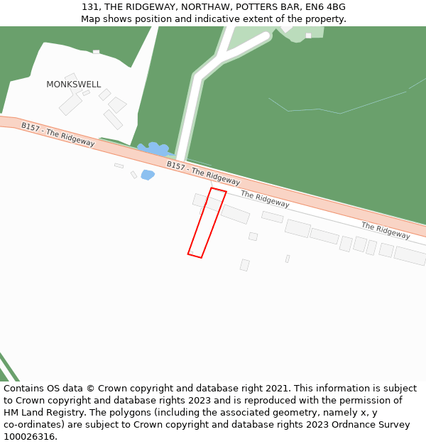 131, THE RIDGEWAY, NORTHAW, POTTERS BAR, EN6 4BG: Location map and indicative extent of plot