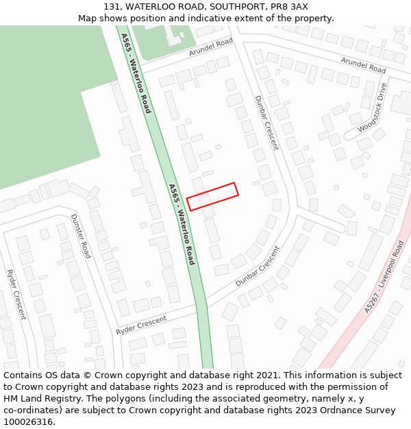131, WATERLOO ROAD, SOUTHPORT, PR8 3AX: Location map and indicative extent of plot