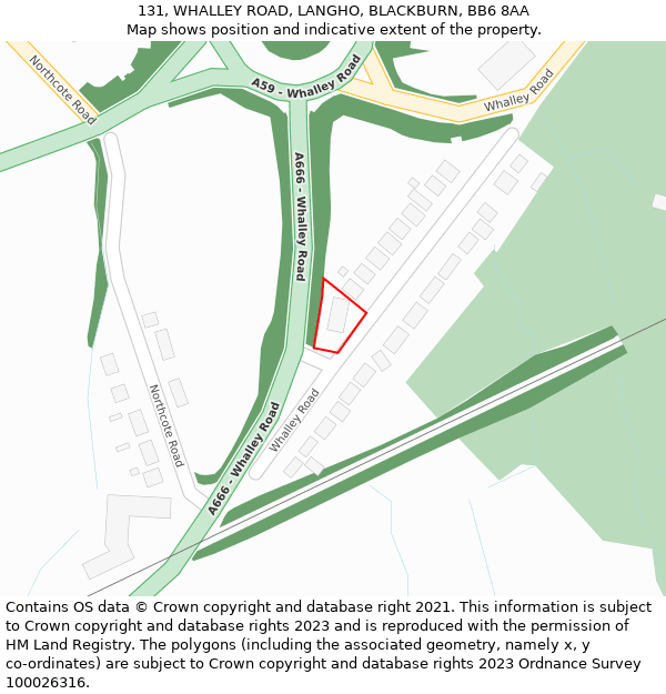 131, WHALLEY ROAD, LANGHO, BLACKBURN, BB6 8AA: Location map and indicative extent of plot