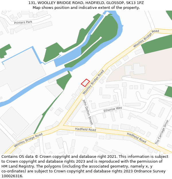 131, WOOLLEY BRIDGE ROAD, HADFIELD, GLOSSOP, SK13 1PZ: Location map and indicative extent of plot