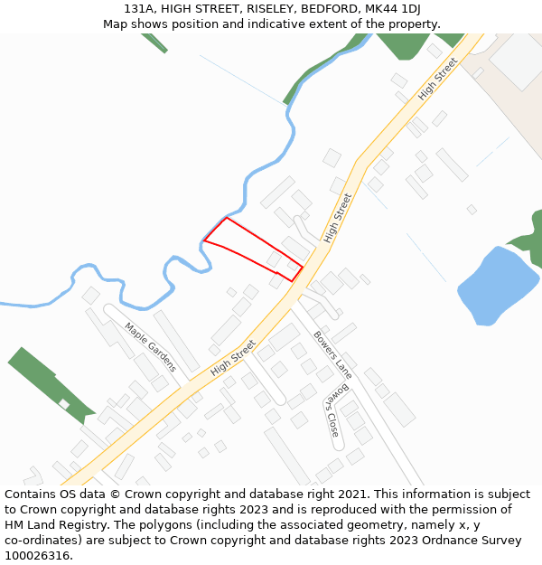 131A, HIGH STREET, RISELEY, BEDFORD, MK44 1DJ: Location map and indicative extent of plot