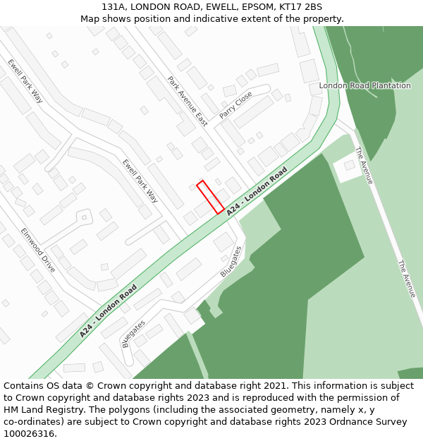 131A, LONDON ROAD, EWELL, EPSOM, KT17 2BS: Location map and indicative extent of plot