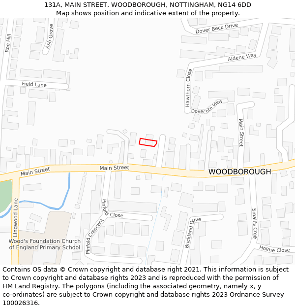 131A, MAIN STREET, WOODBOROUGH, NOTTINGHAM, NG14 6DD: Location map and indicative extent of plot