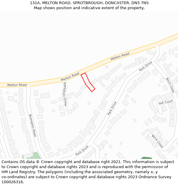 131A, MELTON ROAD, SPROTBROUGH, DONCASTER, DN5 7NS: Location map and indicative extent of plot