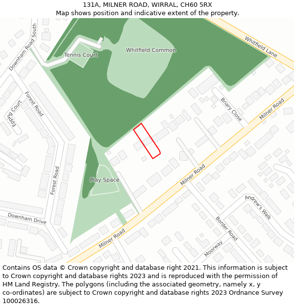 131A, MILNER ROAD, WIRRAL, CH60 5RX: Location map and indicative extent of plot