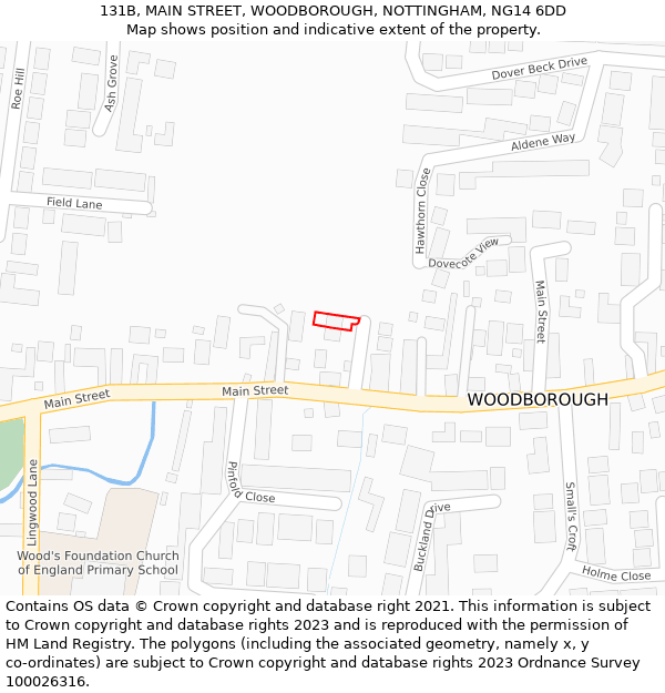 131B, MAIN STREET, WOODBOROUGH, NOTTINGHAM, NG14 6DD: Location map and indicative extent of plot