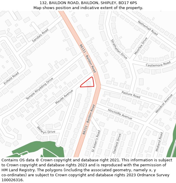 132, BAILDON ROAD, BAILDON, SHIPLEY, BD17 6PS: Location map and indicative extent of plot