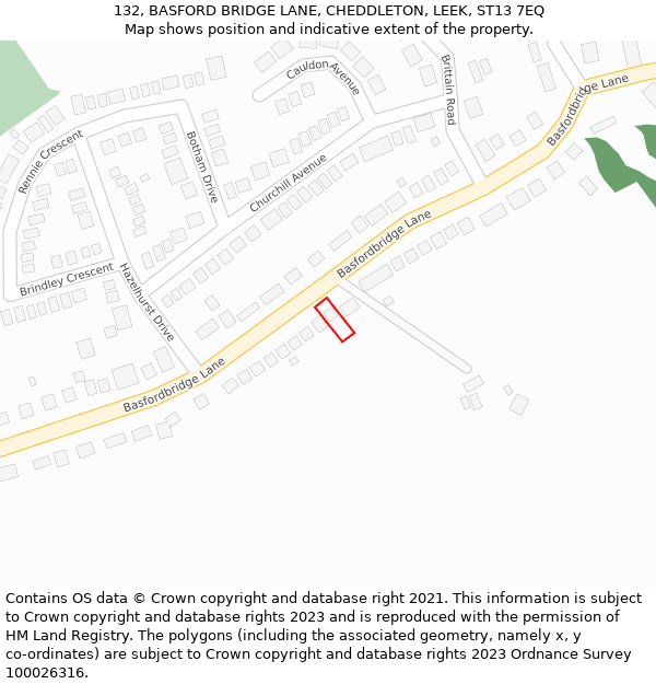 132, BASFORD BRIDGE LANE, CHEDDLETON, LEEK, ST13 7EQ: Location map and indicative extent of plot