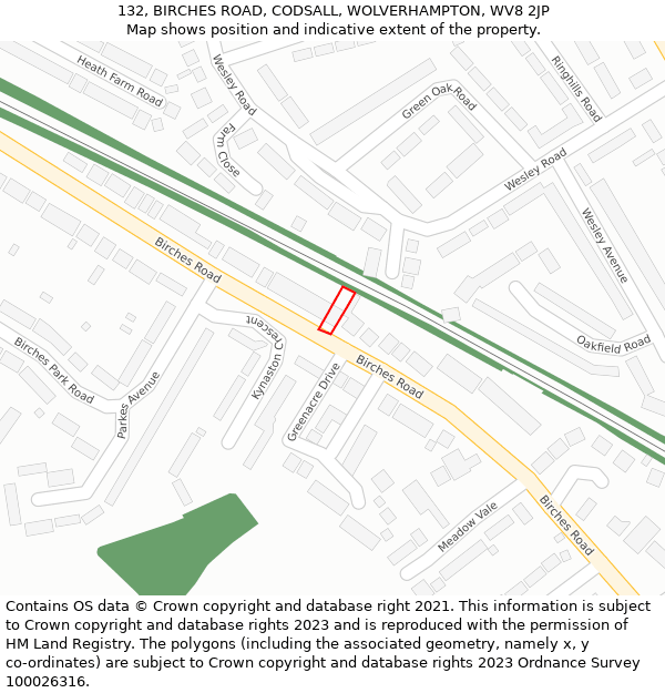 132, BIRCHES ROAD, CODSALL, WOLVERHAMPTON, WV8 2JP: Location map and indicative extent of plot