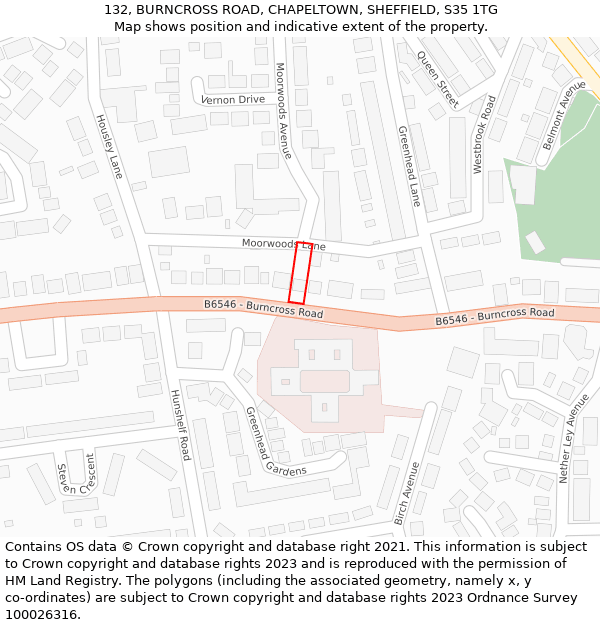 132, BURNCROSS ROAD, CHAPELTOWN, SHEFFIELD, S35 1TG: Location map and indicative extent of plot
