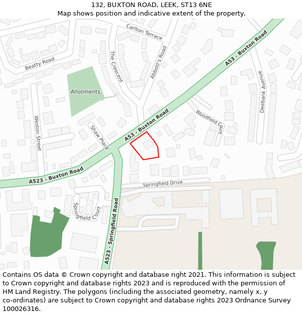 132, BUXTON ROAD, LEEK, ST13 6NE: Location map and indicative extent of plot