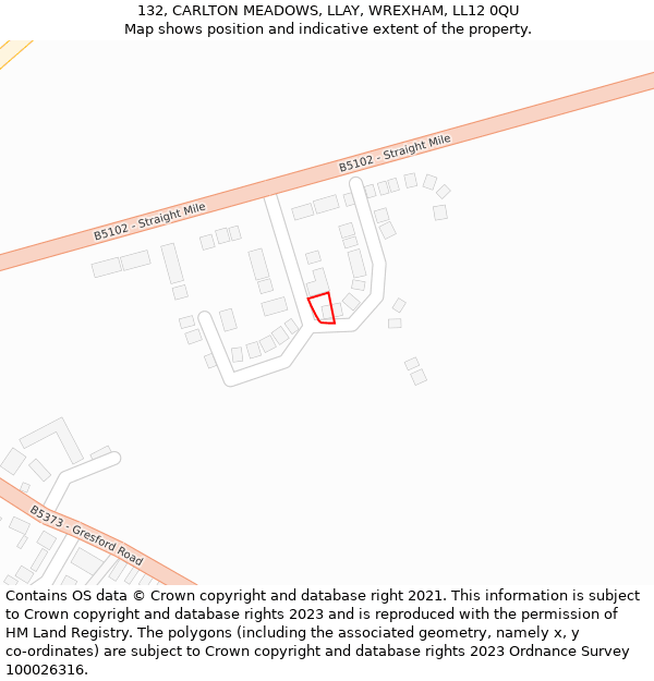 132, CARLTON MEADOWS, LLAY, WREXHAM, LL12 0QU: Location map and indicative extent of plot