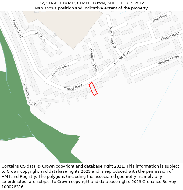 132, CHAPEL ROAD, CHAPELTOWN, SHEFFIELD, S35 1ZF: Location map and indicative extent of plot